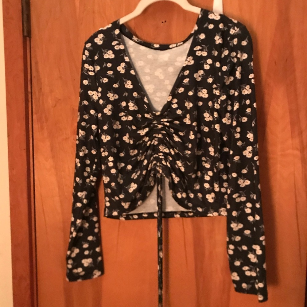 Long Sleeve Ruched Top with ties